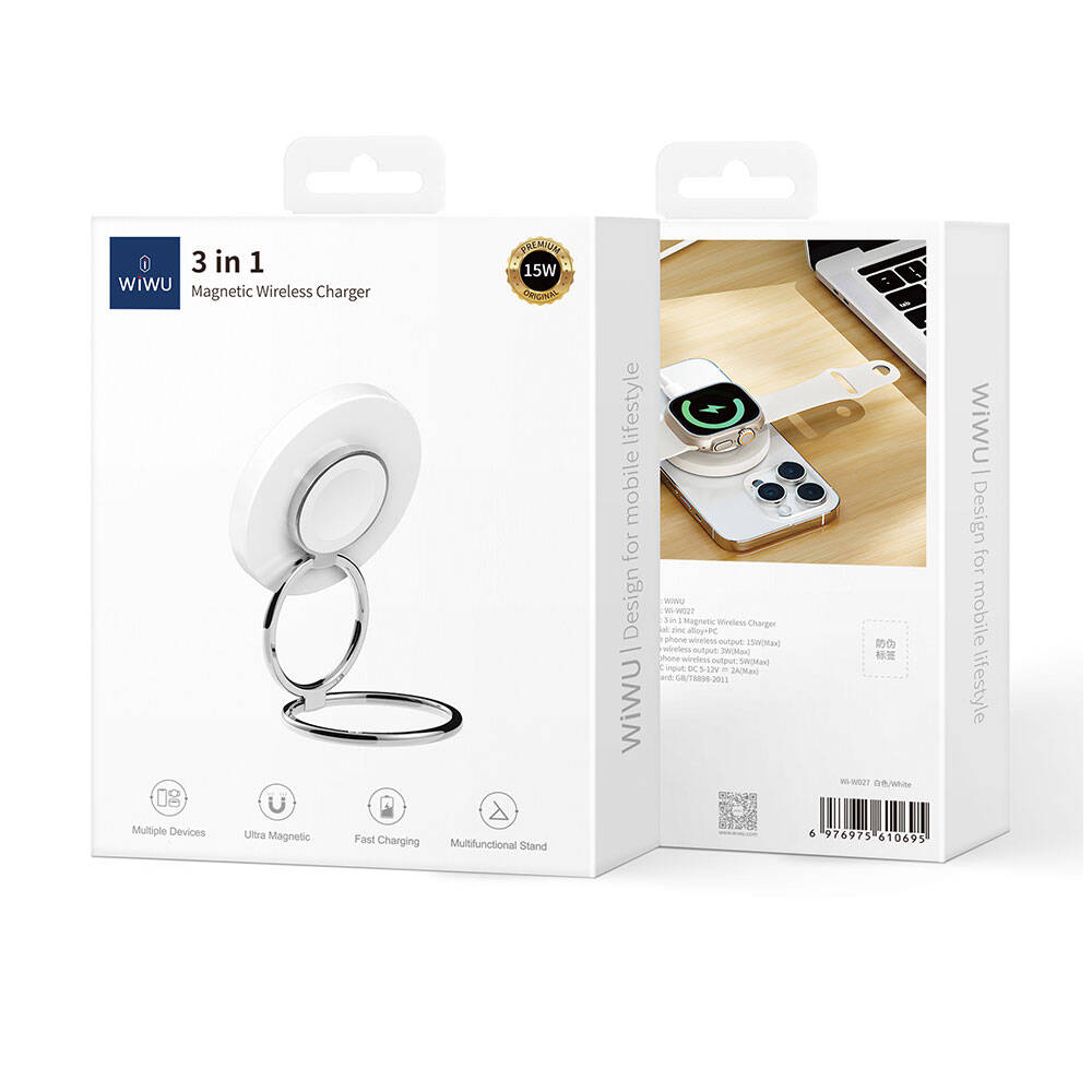 Wiwu Wi-W027 Standlı Hızlı ve Magsafe Şarj Özellikli Kablosuz Şarj Aleti 15W - 6 Wiwu Wi-W027 Standlı Hızlı ve Magsafe Şarj Özellikli Kablosuz Şarj Aleti 15W - 6